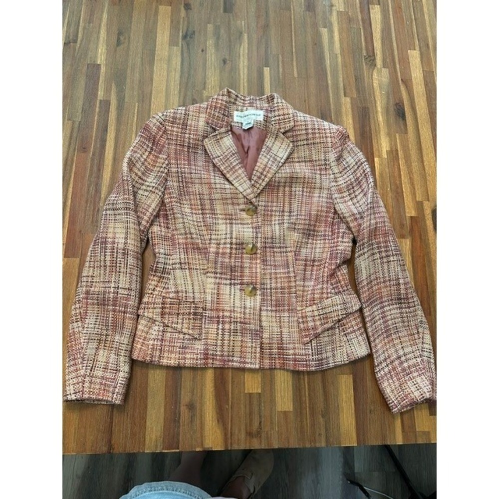 Jones New York Suit Women 6 Orange Brown Tweed Blazer 3 Button Jacket